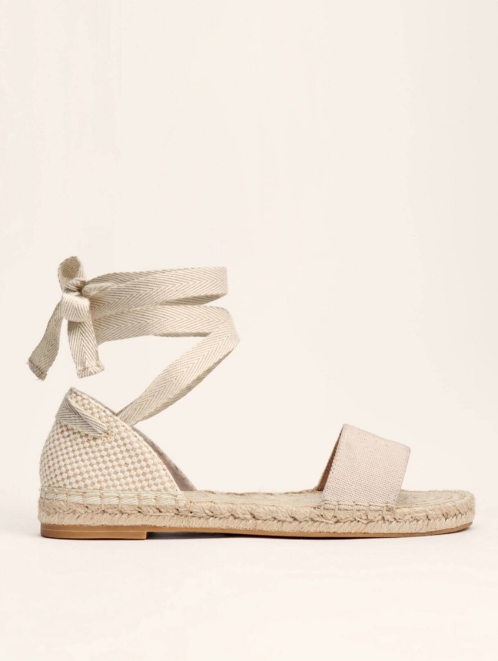 REFORMATION Espadrille Sandals Flats Ankle Wrap Ties Jute Canvas Leather Beige